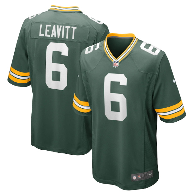 mens nike dallin leavitt green green bay packers game player jersey